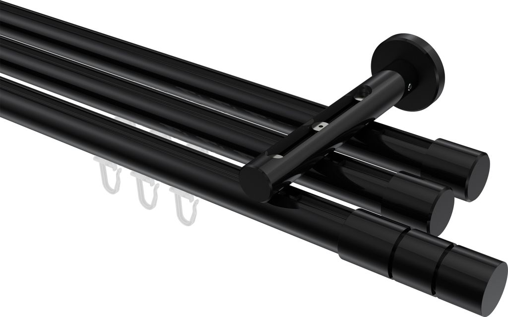 Interdeco Innenlaufstange / Gardinenstange mit Innenlauf Schwarz, Typ Siteno Elanto (Rillenzylinder), 20 mm Ø 3-läufig, 160 cm