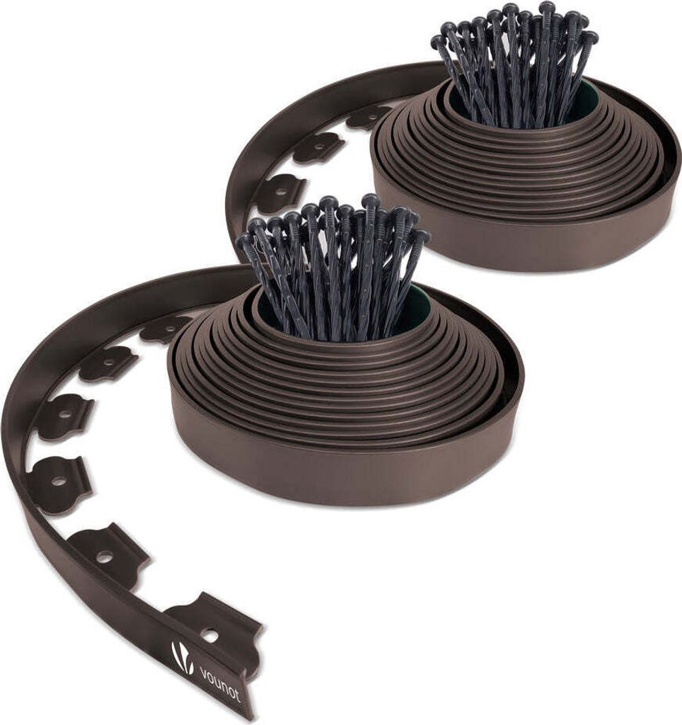 VOUNOT Flexible Rasenkante Beeteinfassungen Kunststoff, mit 60 Erdanker, Länge 20m Höhe 5cm, Braun