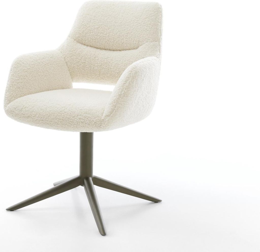 DELIFE Drehstuhl Yago-Flex mit Armlehnen Teddystoff Beige Fußkreuz Effektfinish Titan 360° drehbar Wippfunktion Taschenfederkern