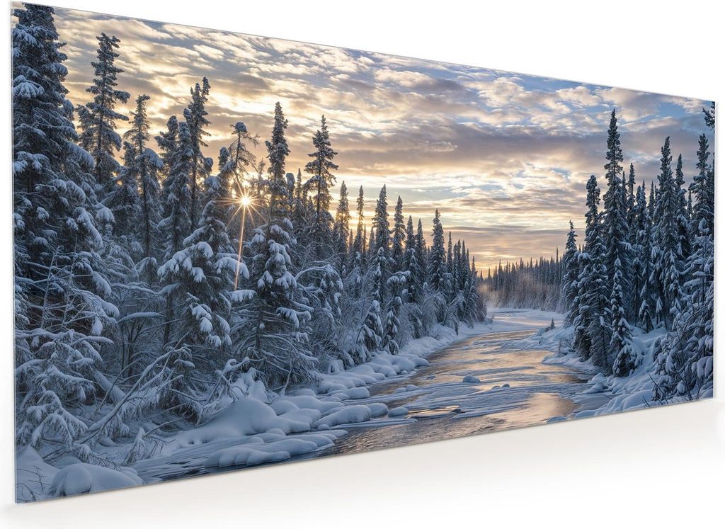 Küchenrückwand Spritzschutz Glas mit Motiv Winterflusswald 40 x 40 cm