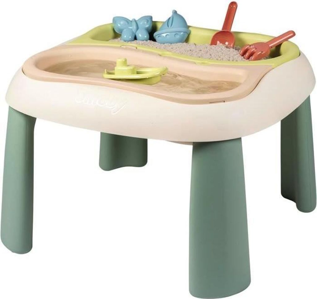Sand- und Wassertisch, 2 abnehmbare Wannen, Inkl. Schaufel, Rechen, Boot, Sandförmchen, Outdoor Spielzeug, Ab 18 Monate