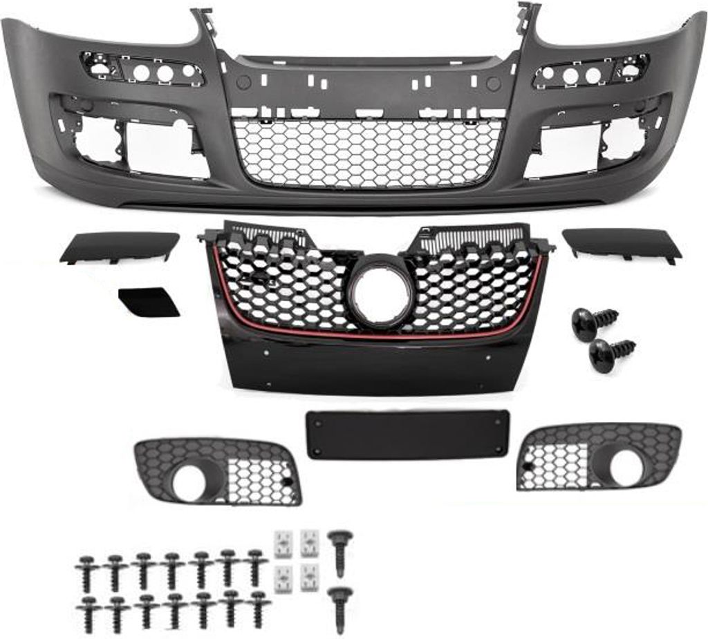 STOßSTANGE Vorne SET + GITTER + ZUBEHÖR KOMPLETT + ABE für VW Golf 5 V UMBAU GTI