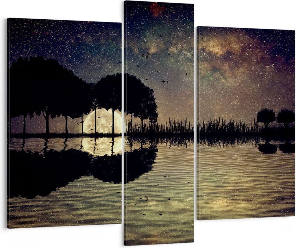 Bild auf Leinwand - Leinwandbild - See Nacht Wasser - 95x80cm - Wand Bild - Wanddeko - Wandbilder - Leinwanddruck - Bilder - Kunstdruck - Wanddekor...