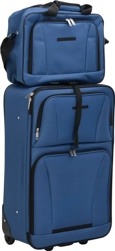 Set de 5 valises bleu en tissu léger avec roulettes multidirectionnelles