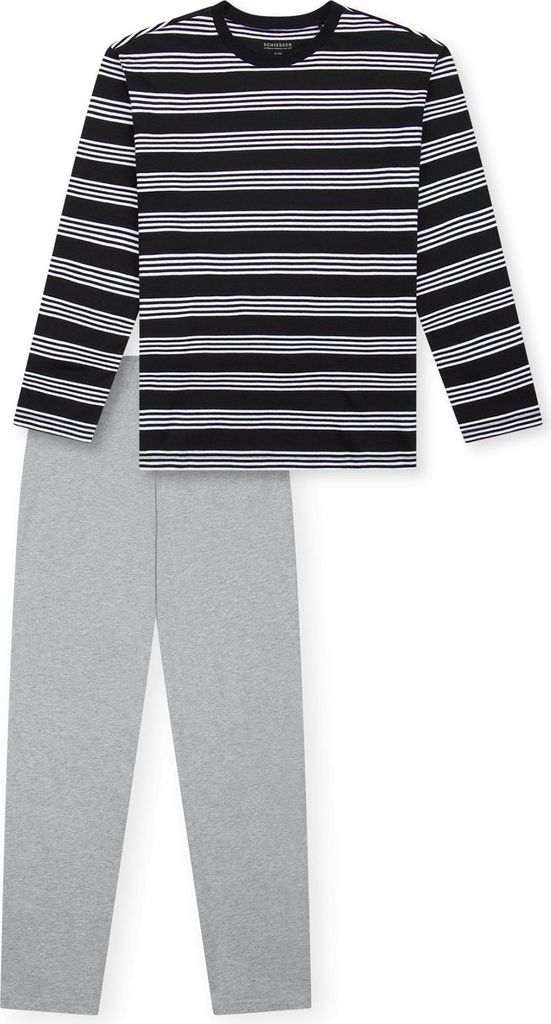 SCHIESSER Jungen Schlafanzug, lang - Teens, offenes Bein, Baumwolle, gestreift Schwarz/Grau 164