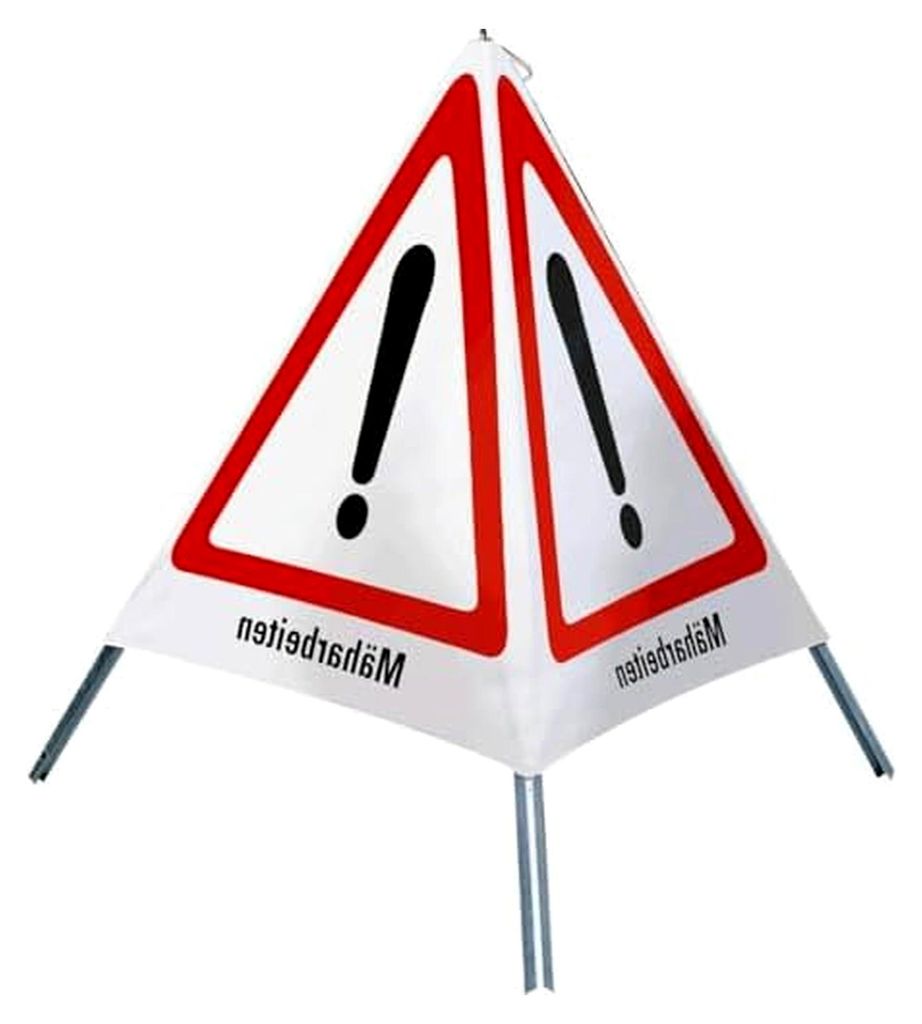 Dreiseitiges Faltsignal für Mäharbeiten, rot/weiß, 600 mm