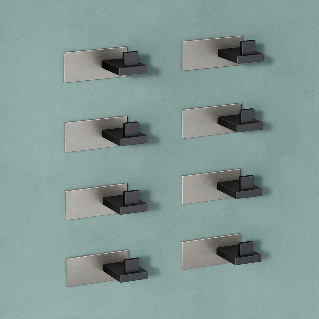 Mai & Mai Kleiderhaken 8 Stück Wandgarderobe Wandhaken aus Edelstahl Garderobenleiste Garderobenhaken 8cm Matt schwarz + Nickel gebürstet Stalo-06