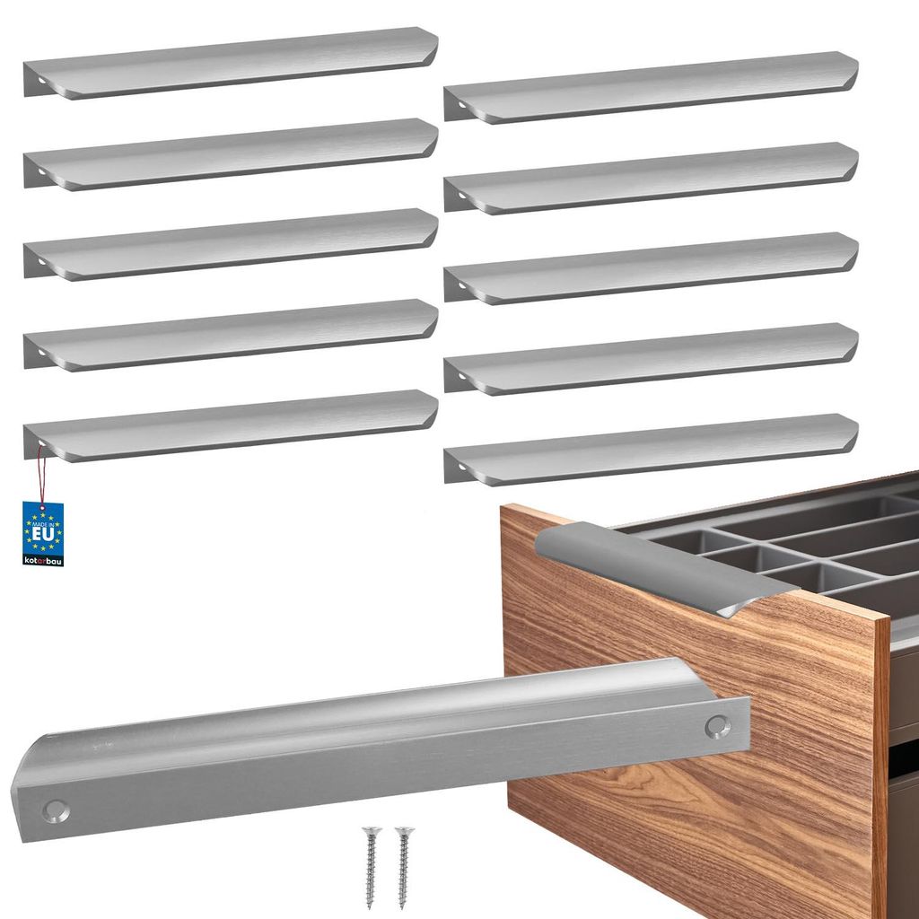 KOTARBAU 10er Set Möbelgriff Schrankgriffe 212 mm Silber Matt ZnAl Hinterschraubgriffe Kantengriff Schubladengriffe Küche Modern