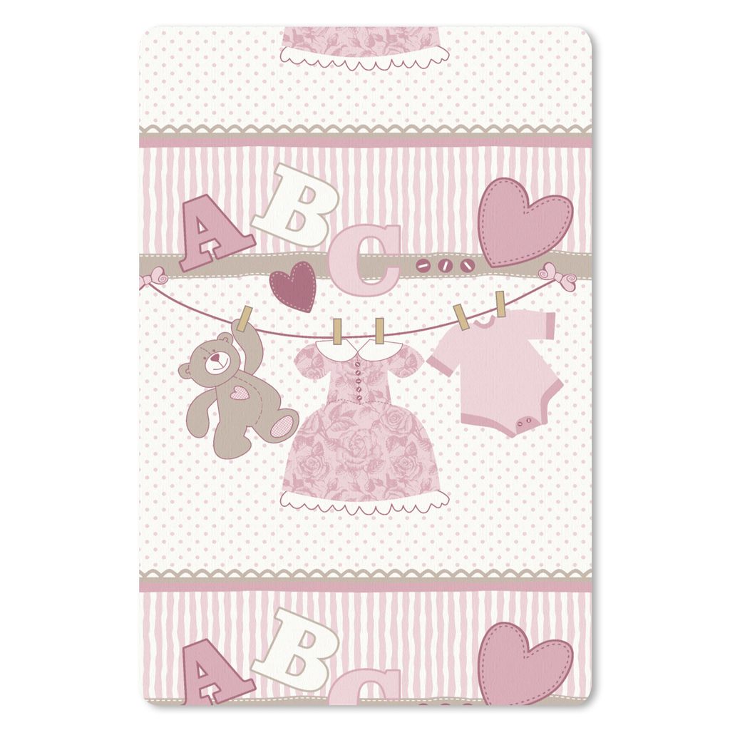 MuchoWow Mauspad Mousepad Babykleidung - Mädchen - Teddybär - Wäscheleine - Design 18x27 cm - Mousepads - Maus Mat - Pad - Mausunterlage