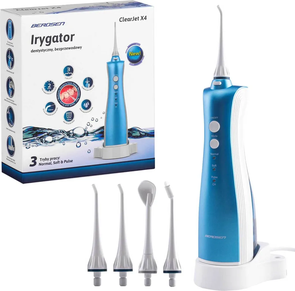 Irrigateur dentaire sans fil Berdsen ClearJet X4 avec 4 buses de rechange