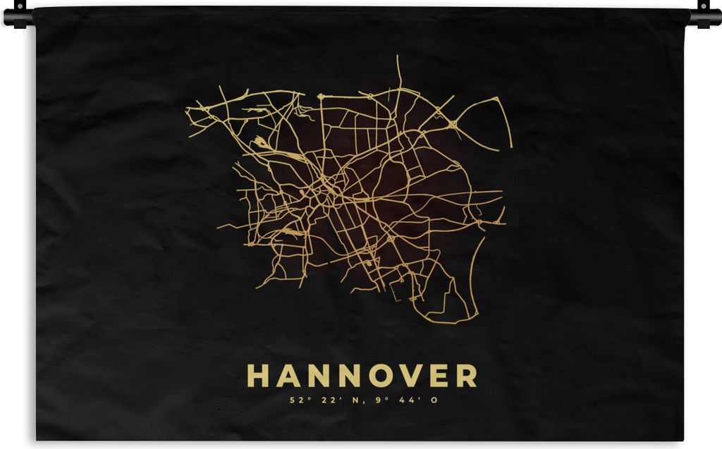 MuchoWow Wandteppich Wandbehang Schwarz und Gold - Karte - Hannover - Stadtplan - Straßenplan 150x100 cm Tapisserie Dekoration Wandtuch - Waschb...