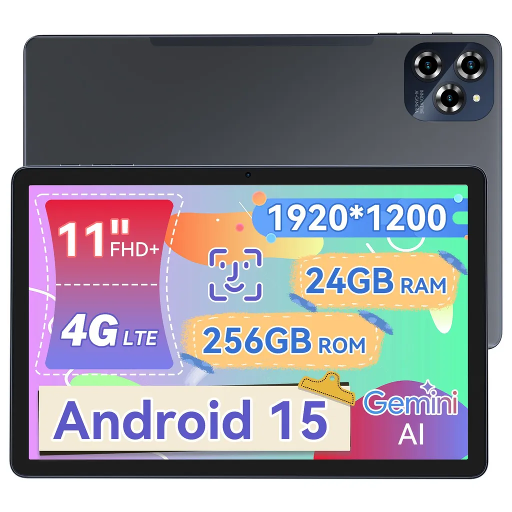Tablette KINGRID W90 11" FHD+ Android 15 4G LTE 24Go RAM 256Go SSD