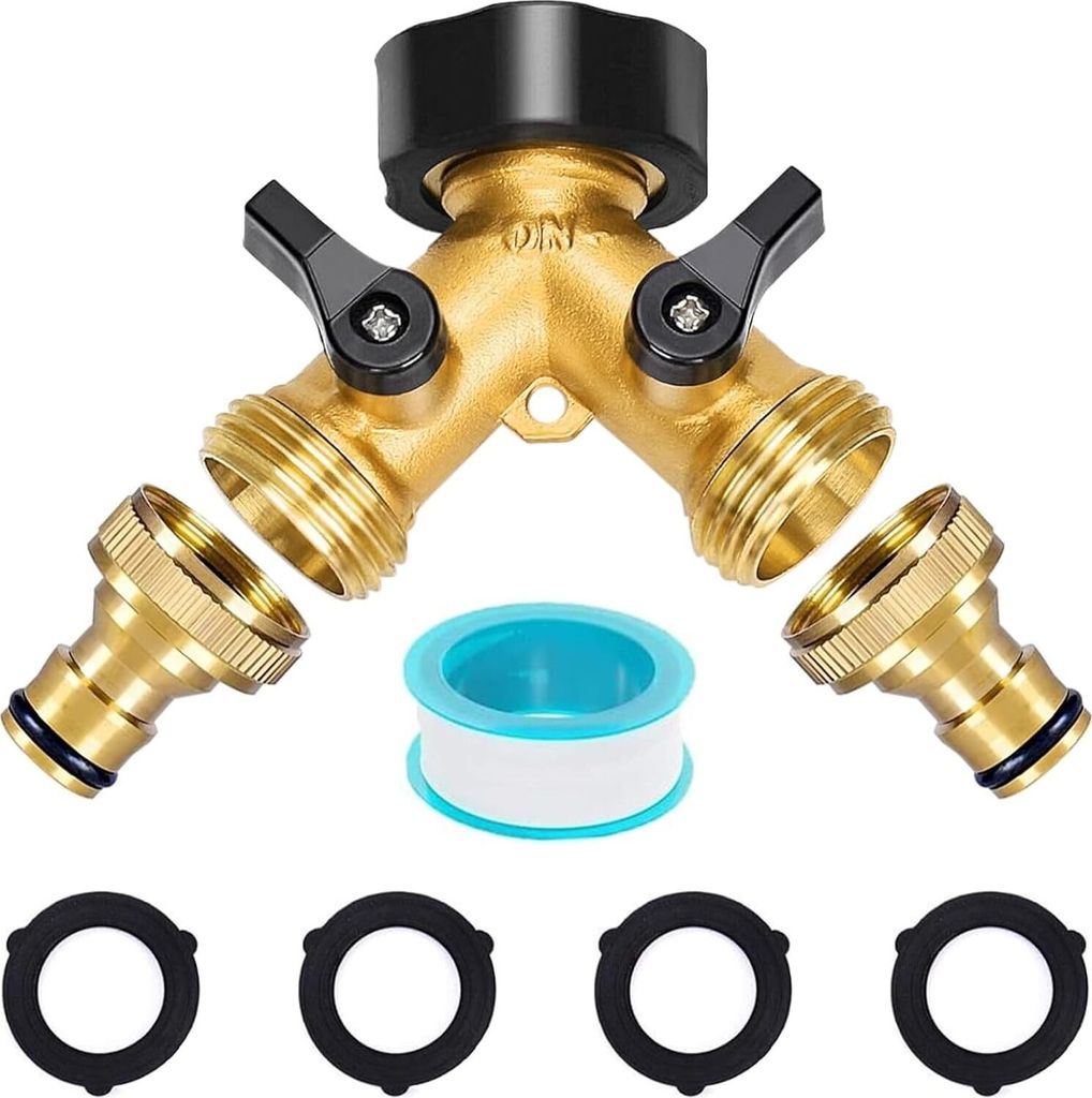 2-Wege Y Verteiler mit 3/4 Zoll Messing Schlauchanschluss um Anschluss von 2 Geräten, Separatem Schalter, Wasserdurchfluss regulier- und absperrba...