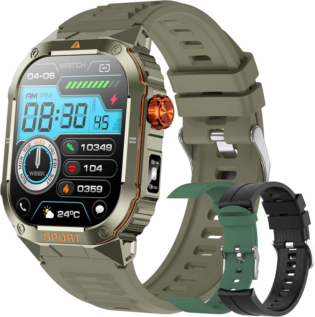 SGDDFIT Smartwatch Herren Damen 2.01 Inch AMOLED Fitnessuhr mit Telefonfunktion Bluetooth Anrufe Schlafmonitor Schrittzähler 5ATM Wasserdicht