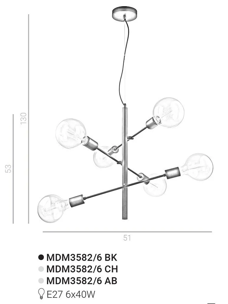 Lampadario Italux Madalyn Nero MDM3582/6 CH - Design Moderno a 6 Luci - 4