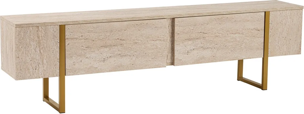 Meuble TV Serenity en Travertin 180cm : Robustesse et Design Sans Compromis