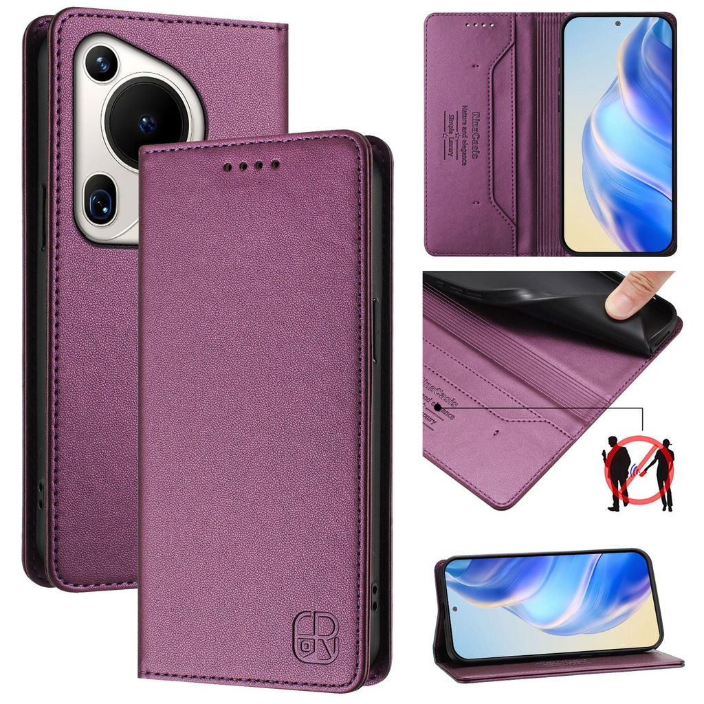 Lederhülle für Huawei Pura 70 Ultra Hülle Flip Brieftasche Kartenfächern Ständer Schutzhülle Lila