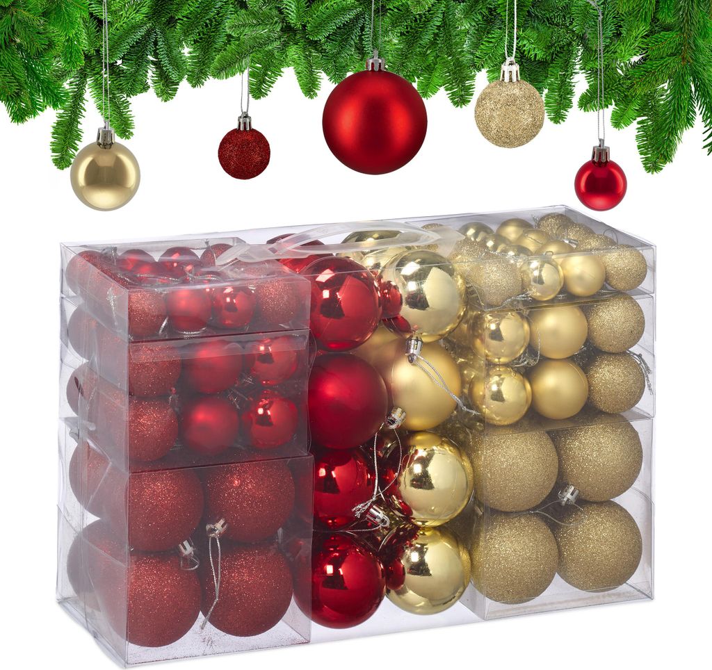 Relaxdays, juego de 100 bolas de Navidad, decoración Imagen del producto 