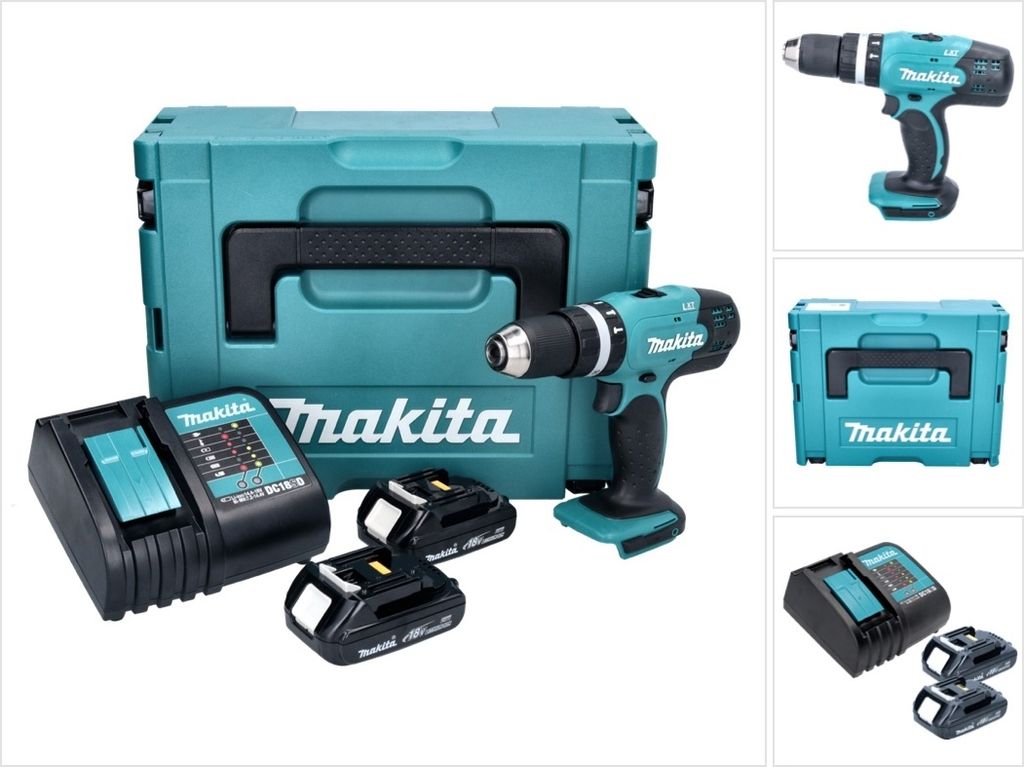 Makita DHP 453 SYJ Akku Schlagbohrschrauber 18 V 42 Nm + 2x Akku 1,3 Ah + Ladegerät + Makpac