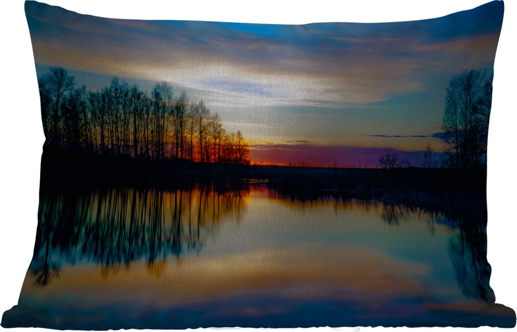 MuchoWow Outdoor Kissen - Wasser - See - Bäume - Sonnenuntergang - Natur - 60x40 cm - Wetterfest - Lounge Kissen - Zierkissen - Kissen für Inne...