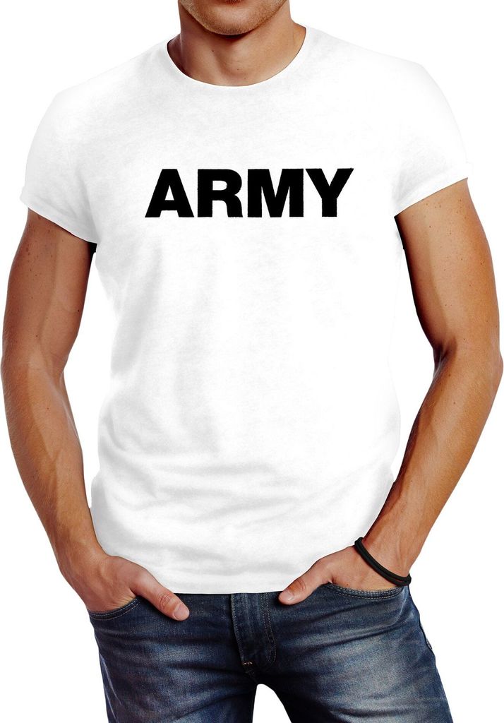 cooles Herren T-Shirt Aufdruck Army Print Fashion Streetstyle Neverless weiß XS
