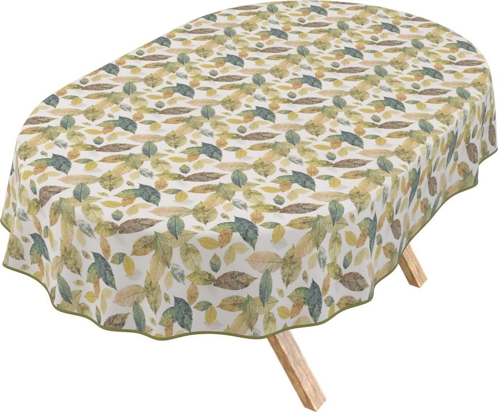 Tischdecke 3.0 Natur Herbarium Gelb Oval 220x140cm Band Wachstuch abwaschbar