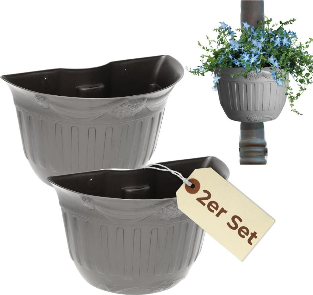 2er Set Blumentopf für Regenrohr Wandtopf Fallrohr Blumentopf Wandblumentopf Regenrohr Pflanzengefäß Dachrinne Fallrohrpflanzgefäß Hängetopf ...