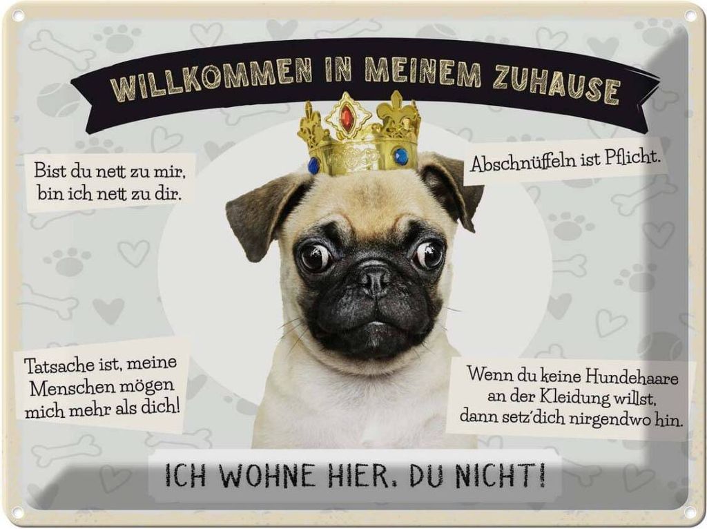 vianmo Blechschild 30x40 cm Tiere Mops willkommen wohne hier Tier Haustier Hund