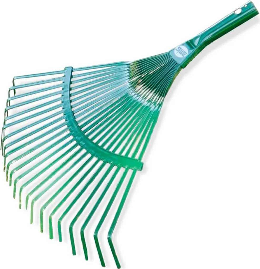 Balai de jardin en acier 22 dents métalliques plates vert 400 mm