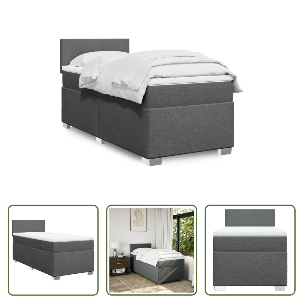 The Living Store Boxspringbett mit Matratze Dunkelgrau 90x190 cm Stoff