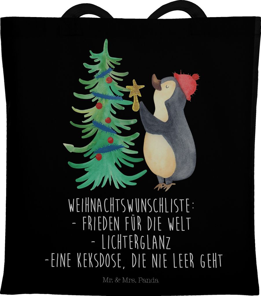 Mr. & Mrs. Panda Stoffbeutel Pinguin Weihnachtsbaum - Schwarz - Geschenk, Winter, Tote Bag, Shopping Tasche, Weihnachten, Tragetasche, Laptoptasche