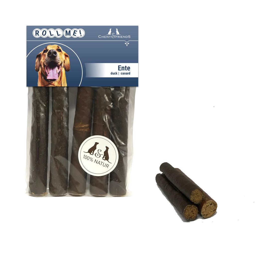 CHENY&FRIENDS RollMe! Ente - weichere, feste, leckere Fleischrollen für Hunde, 5 Stück