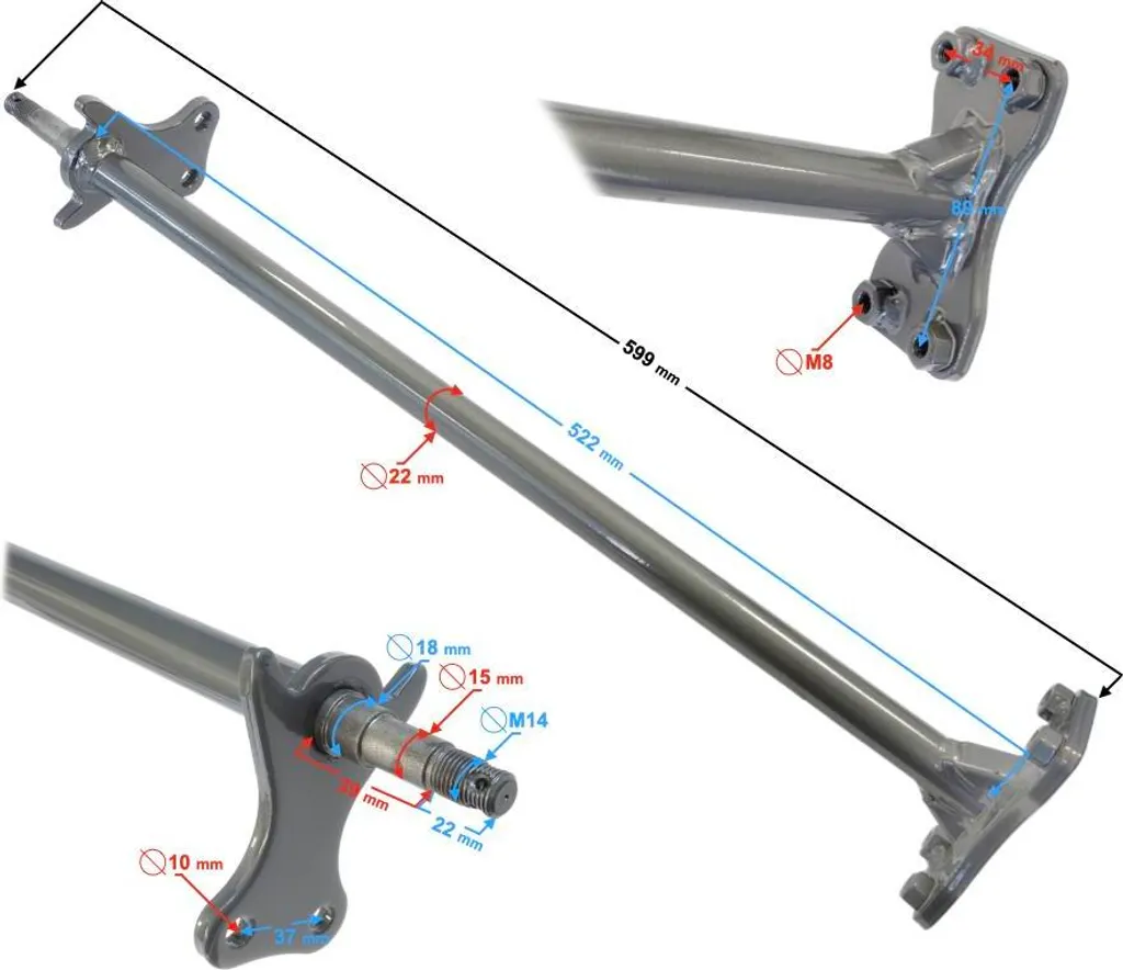 Colonne de direction pour karting Pentor avec axe en acier renforcé