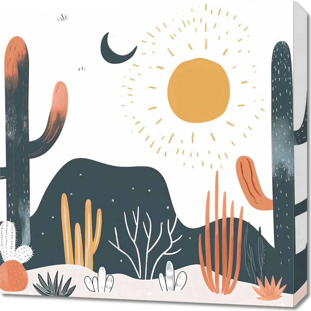 Quadro 60x60cm Cactus al Tramonto - Stampa su Tela Canvas Moderna