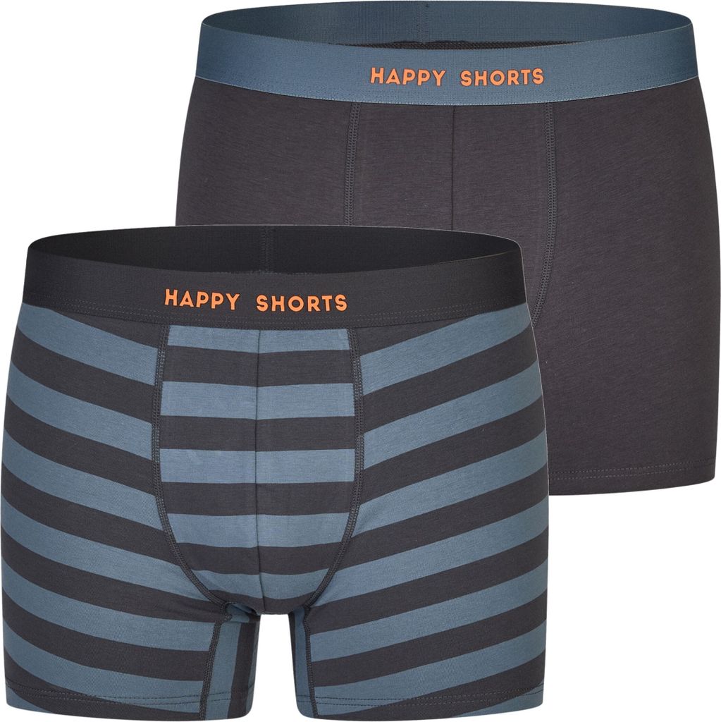 2 Happy Shorts Jersey Trunk Herren Boxershorts Pant Gestreift Blau - Farbe: Stripes - Streifen, Grösse: S