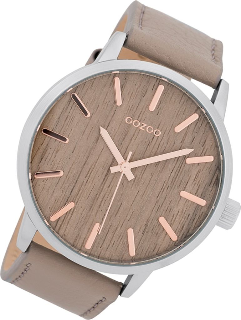 Oozoo Armbanduhr grau Leder Timepieces Herren Analog-Quarzuhr UOC9257