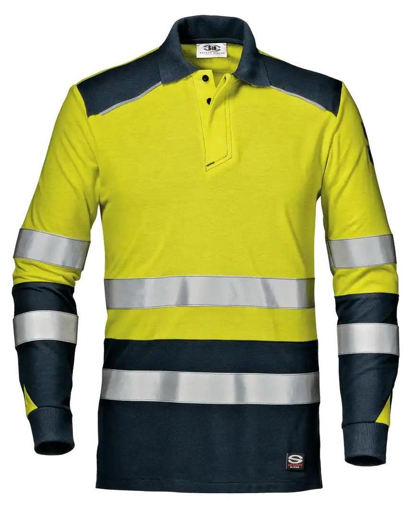 Sir Safety Sultan Herren Warnschutz-Poloshirt Langarm mit Reflexstreifen flammhemmend, XXL, HI-VIS GELB/BLAU