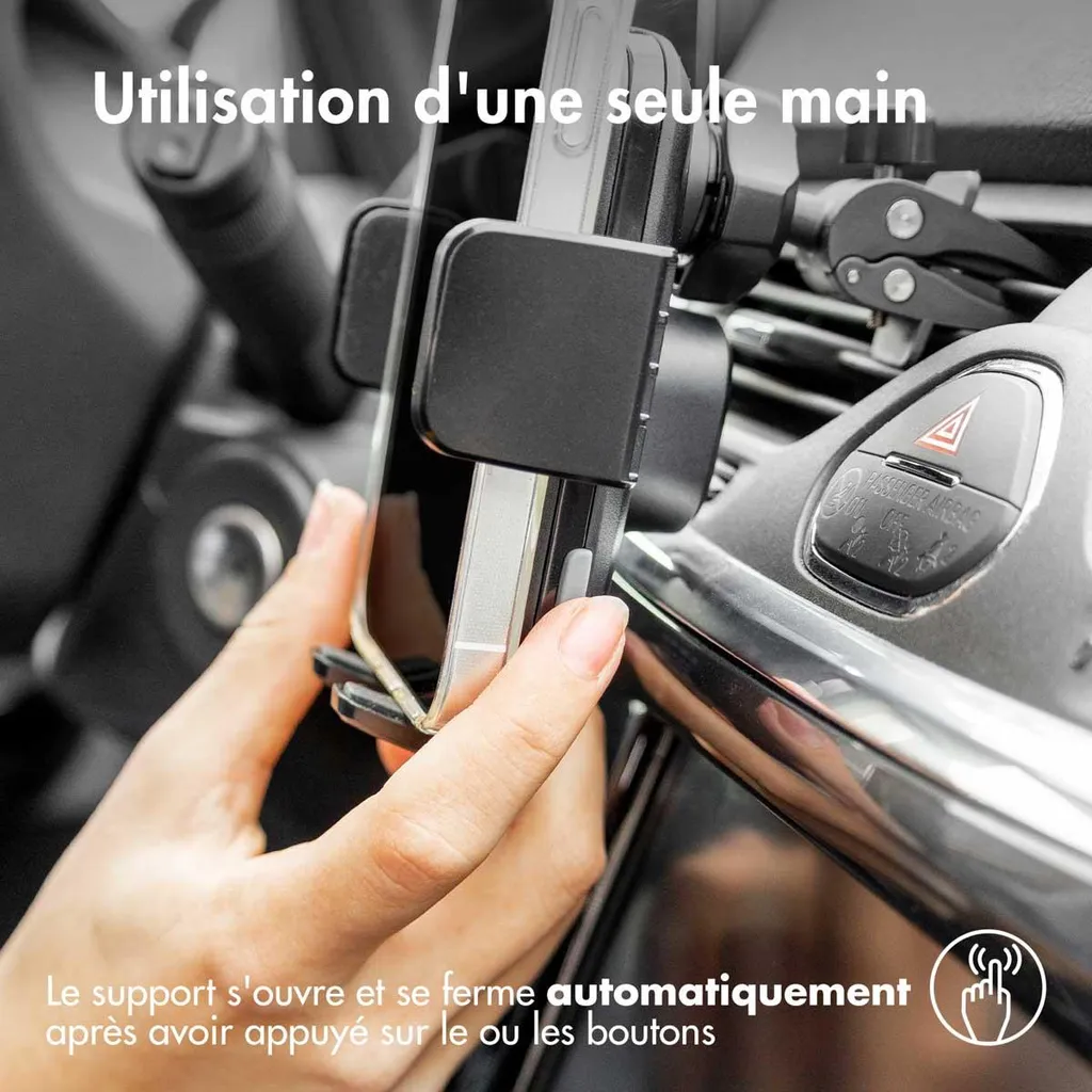 Chargeur Induction Voiture sur Grille d'Aération avec Support Noir
