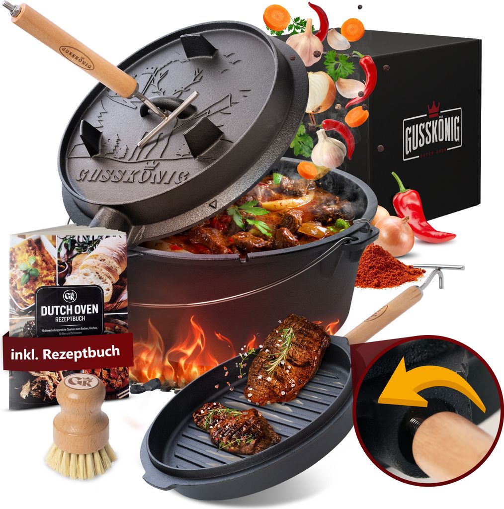 Gusskönig Dutch Oven 7 l mit Füßen mit 2in1 Deckelheber, Produktbild 