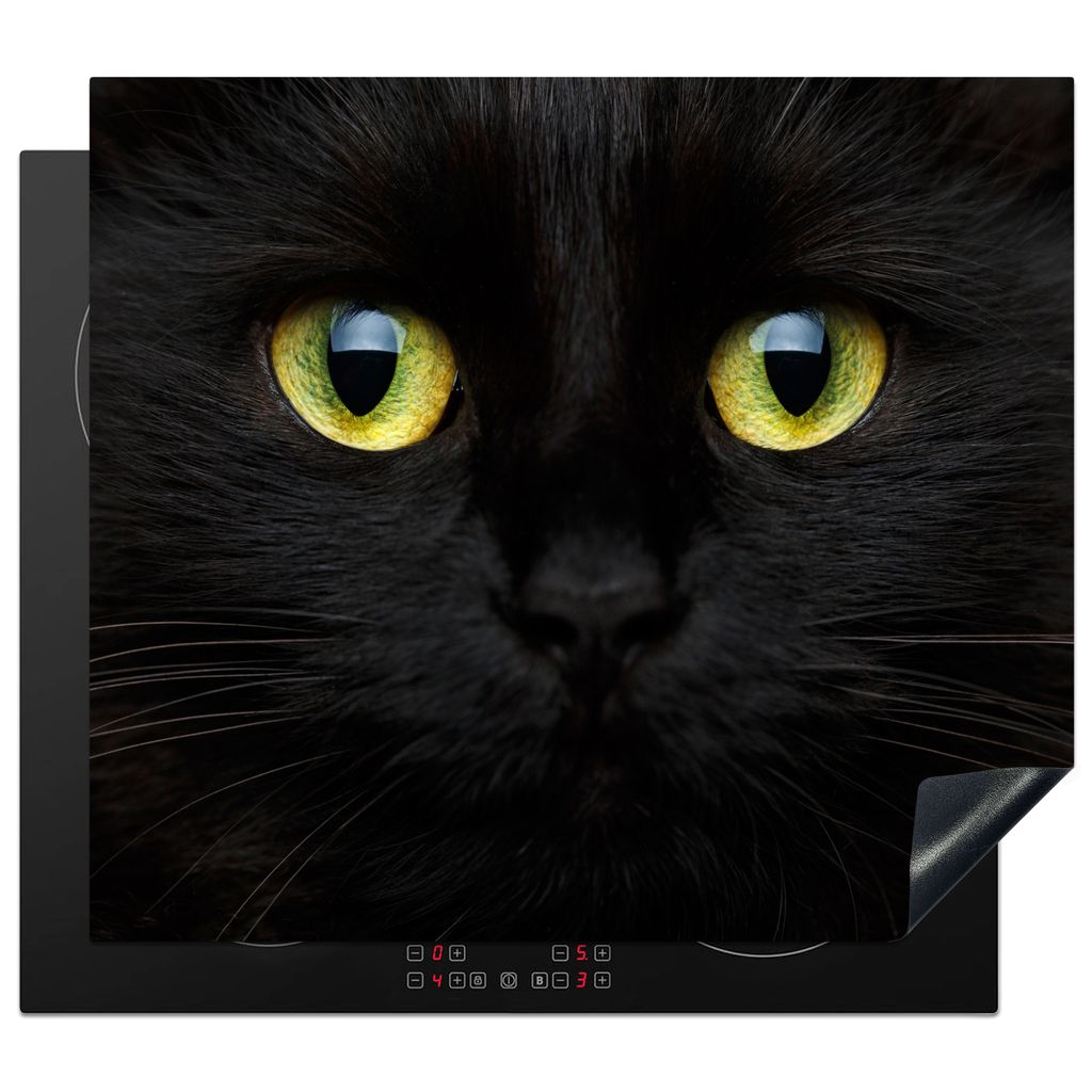 KitchenYeah Herdabdeckplatte Katze - Schwarz - Tiere - Katzen , 59x52cm, Küche Deko, Glaskeramikkochfeld Herdabdeckung, Abdeckplatte fùr Kochfeld