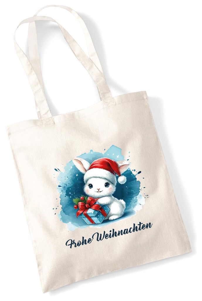 Huuraa Jutebeutel Süßer Hase Frohe Weihnachten 10 Liter Natural Baumwolle Tasche Geschenkidee
