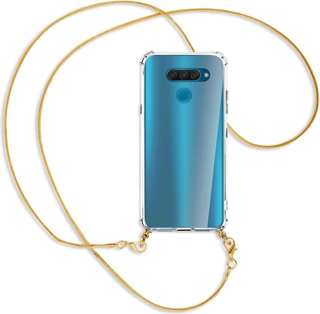 Handykette Backcover-Schutzhülle mit Band (Metall goldfarben) für LG Q60 - goldfarbene Kette Snake
