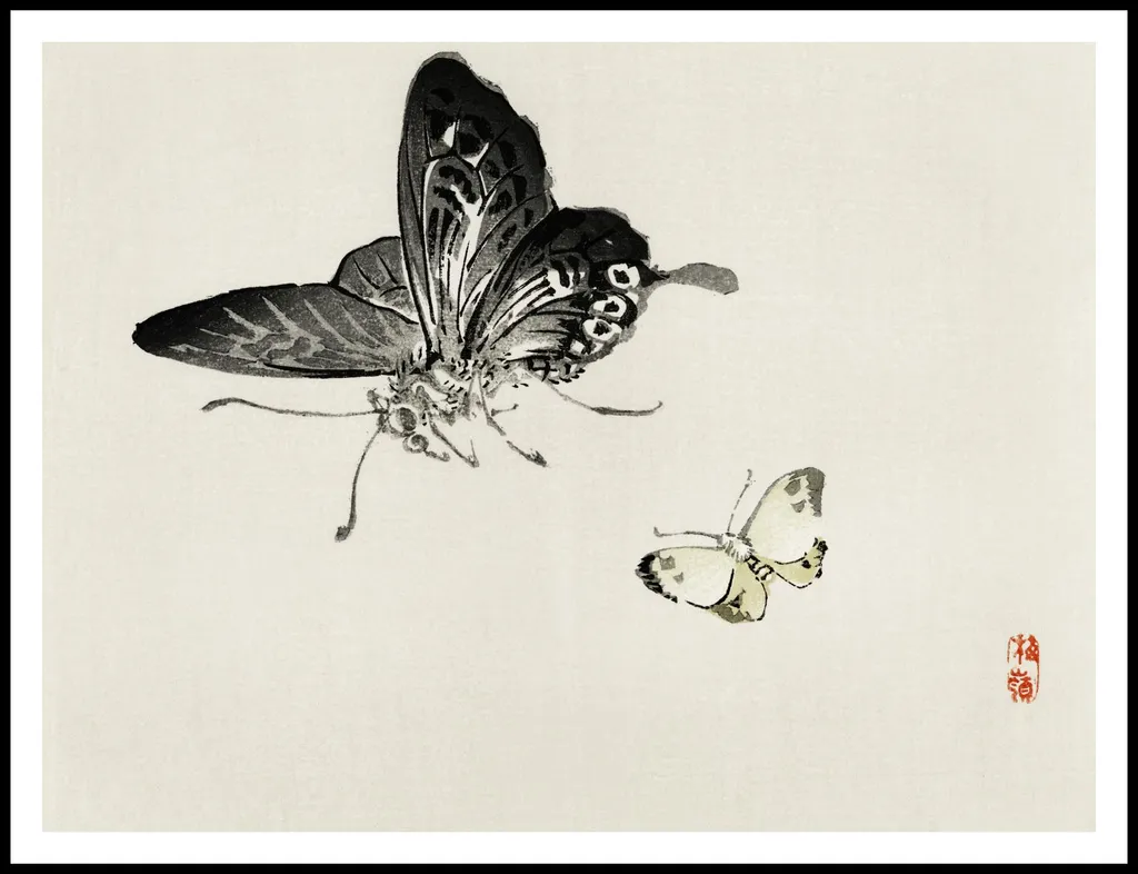 Quadro Vintage Farfalle Kōno Bairei 100x75cm - Decorazione Zen Casa