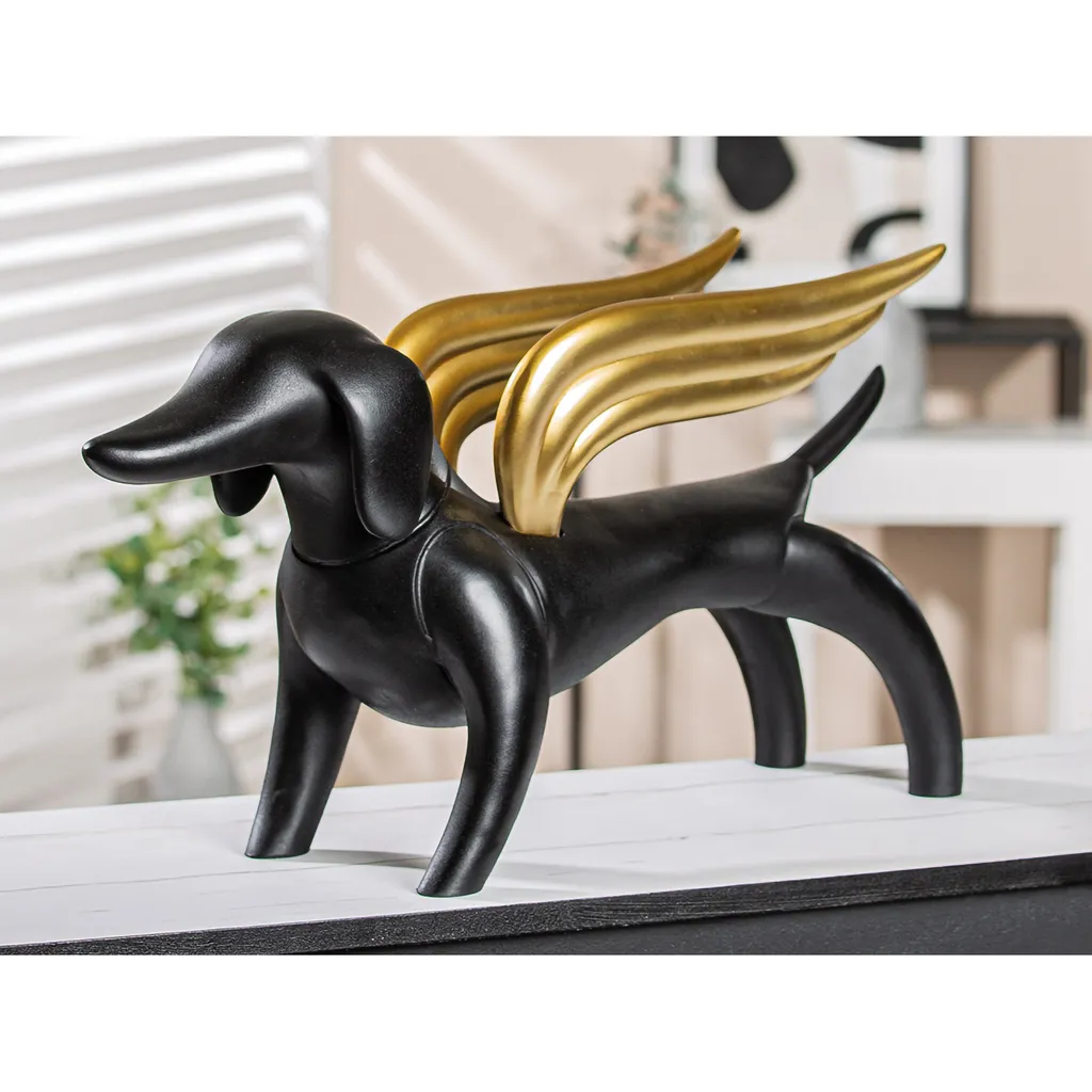 Statue de chien teckel décorative grand format 56 cm résine noire - 2