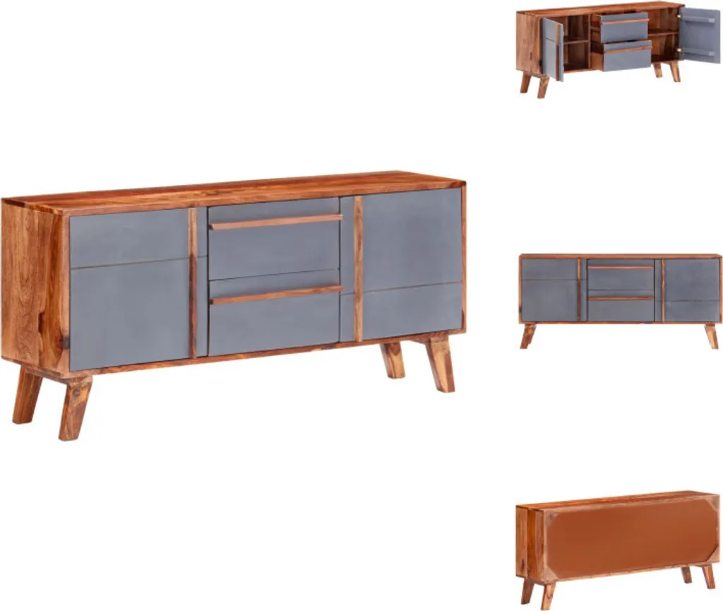 Sideboard en Bois de Rose Massif Gris avec Rangement - Finition Artisanale