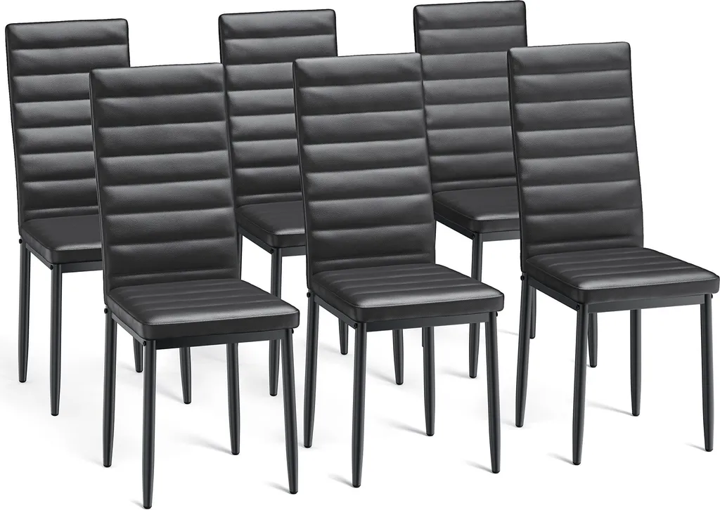 Chaise de Salle à Manger Ergonomique en Cuir PU Noir avec Lot de 6