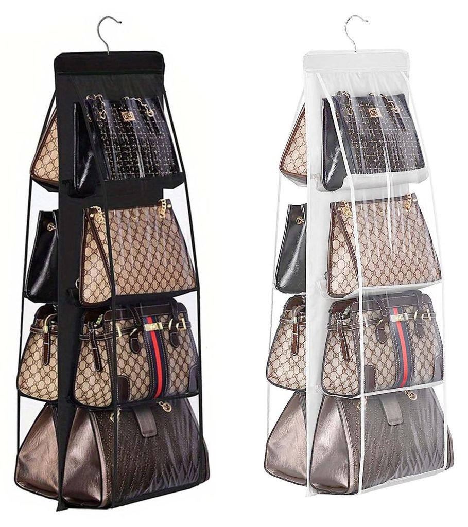 Set aus 2 faltbaren Aufbewahrungsboxen für Handtaschen, hängender Handtaschenorganizer, Kleiderschrankorganizer mit Fächern, Taschenhalter für ...