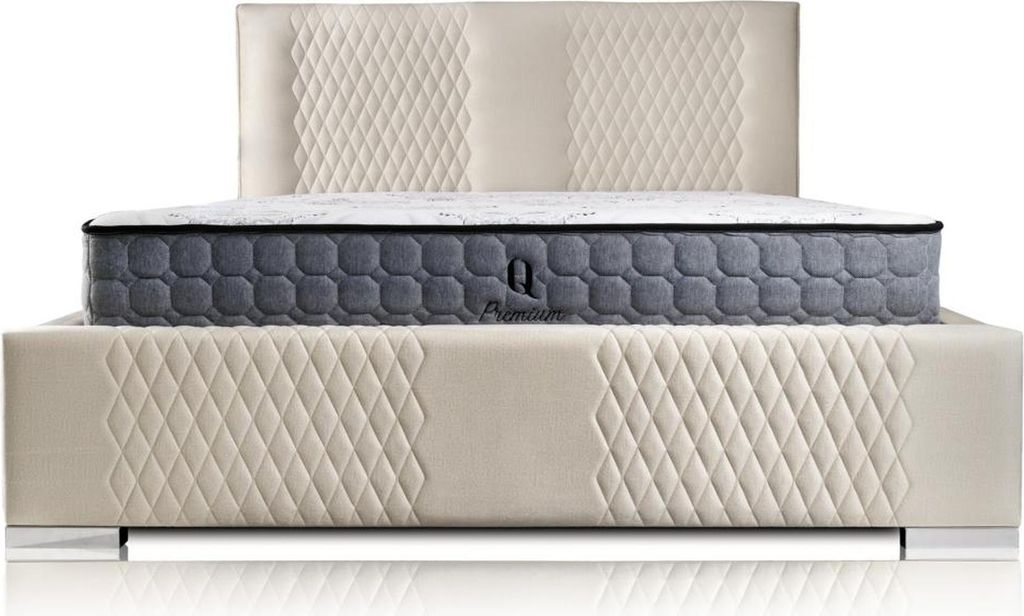 Bett Beige Doppelbett Modern Luxus Bett Polster Stoff Schlafzimmer Modern Neu