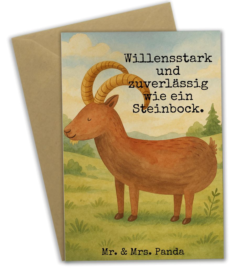 Mr. & Mrs. Panda neujahrskarte Sternzeichen Steinbock Design - Weiß - Geschenk, Grußkarte, einladungskarten, glückwunschkarten, Steinböcke, vat...