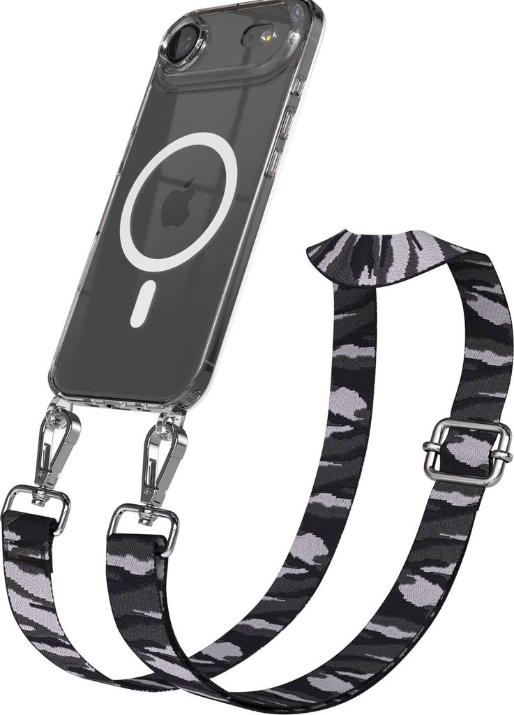 EAZY CASE - Handykette mit MagSafe Hülle für Apple iPhone Air, Handyband Camouflage Style, Karabiner Silber, Umhängeband in Grau
